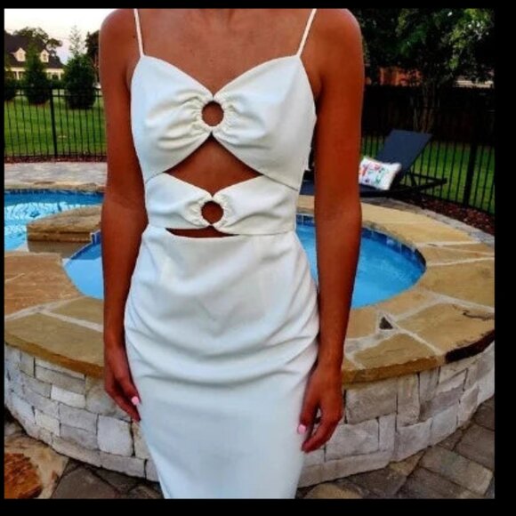 Gianni Bini White Midi Dress Abby Sweetheart Neck Slit Cut Out Midi Dress - Picture 4 of 4